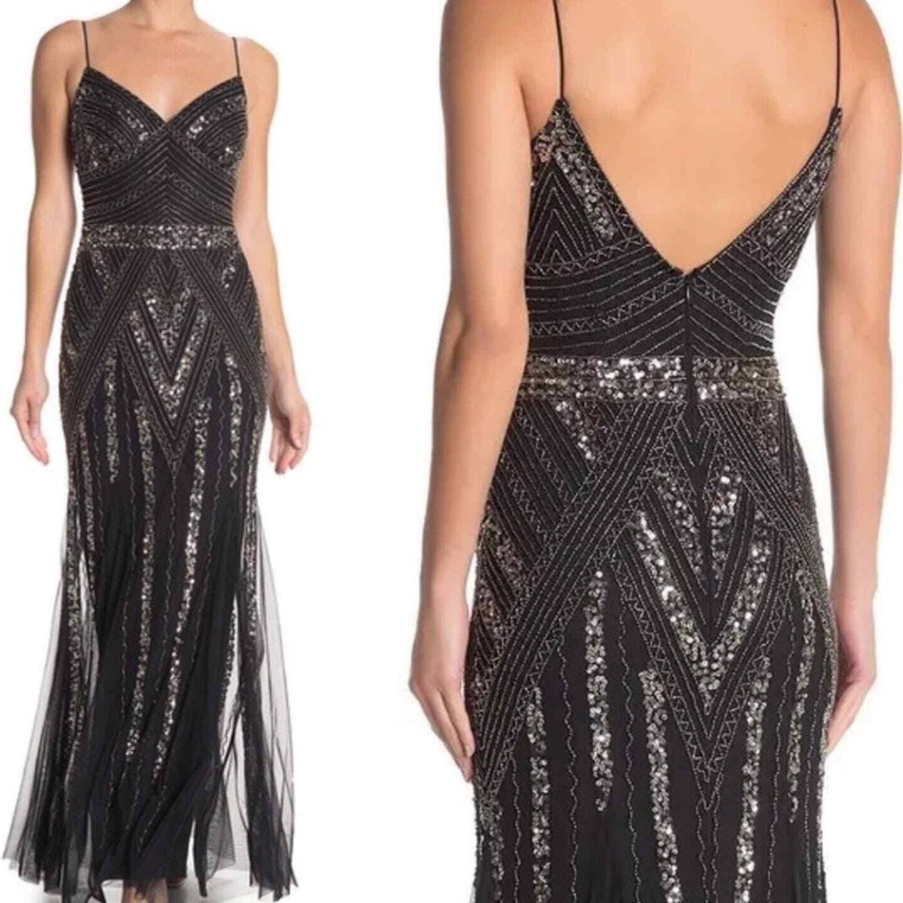 Marina 252383 Women's beaded gown Gunmetal Size 2